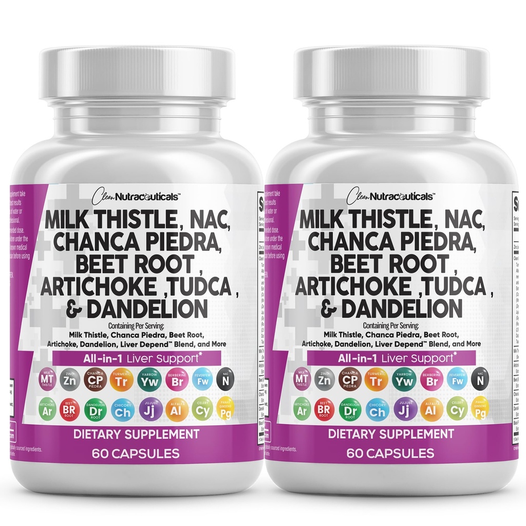 Temiz Nutraceuticals Milk Thistle NAC Chanca Piedra Beet Root Artichoke Dandelion Root - Liver Cleanse Supplement Plus TUDCA Choline & Ginger - 2Pack