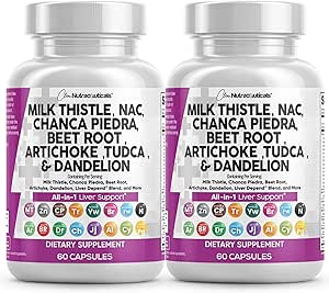 Temiz Nutraceuticals Milk Thistle NAC Chanca Piedra Beet Root Artichoke Dandelion Root - Liver Cleanse Supplement Plus TUDCA Choline & Ginger - 2Pack