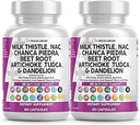Clean Nutraceuticals Milk Thistle NAC Chanca Piedra Beet Root Artichoke Dandelion Root - Liver Cleanse Supplement Plus TUDCA Choline & Ginger - 2Pack