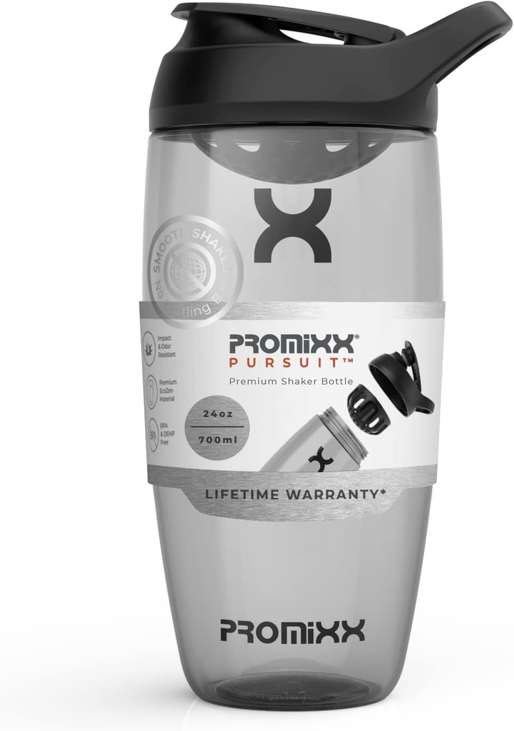 Promixx Pursuit Protein Shaker Bottle (24 oz) – Silent No-Ball Mixer, Leak-Proof Lid, BPA/BPS & Phthalate-Free ECOZEN – Easy-Clean Shaker Cup for Protein Shakes, Pre & Post-Workout Smoothies