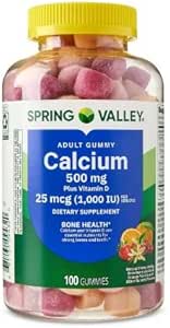 Spring Valley Calcium 500 mg Plus Vitamin D 25 mcg Bone Health Dietary Supplement Gummies, 100 Count + DRI Store Sticker.