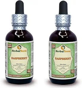 Raspberry (Rubus Idaeus) Glycerite, Organik Kuru Alkol Özgür Sıvı Ekstraksiyonu (Brand Name: HerbalTerra, Proudly Made in USA) 2x2 fl.oz (2x60 ml)