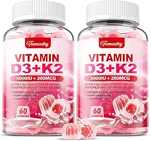 Yetişkinler için D3 K2 Tamam - D3 5000 IU + K2 200 mcg - Vit D3 K2 Kadınlar için 600 mg Magnezyum ve Vitamin C - Destekler B0ne, Kas Immune - 120 Kont