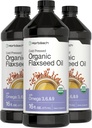 Horbäach Organic Flaxseed Oil | 3 Pack | 16 fl oz Her | Cold Pressed | Omega 3, 6, 9 | Vegetarian, Non-GMO, Gluten Free Liquid