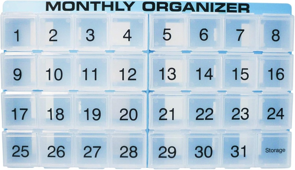 Aylık Pill Organizer | 31 bölme, günde 1, 4 Hafta Tam Ay 31 Günü Pill Organizer | Tray ve 8 Reforceparts