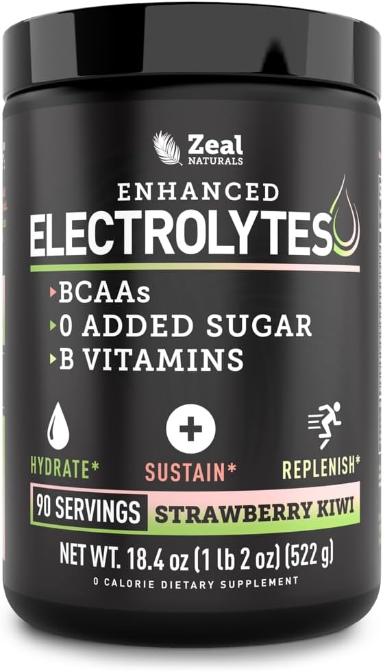 Zeal Naturals Electrolyte Toz Kurtarma İçgörü (90 Hizmetler | Strawberry Kiwi) w 0 Sugar +BCAAs +B-Vitamins Electrolyte Supplement w Pyum çinko & Magnezyum için Hydration - Keto Electrolytes