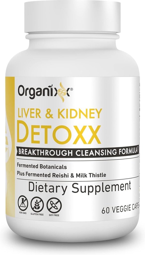 Organixx Kidney & Liver Support Cleanse Supplement, Milk Thistle Reishi Herbal Formula For Digestive Health, Kidney & Liver Health, Sleep & Energy Support, Gluten Free, Non GMO, 60 κάψουλες χορτοφάγων