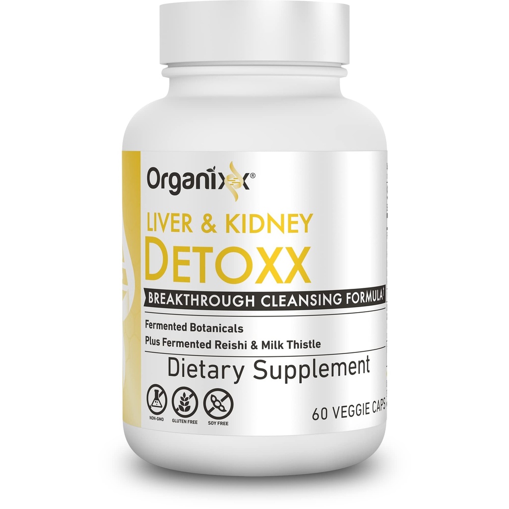 Organixx Kidney & Liver Support Cleanse Supplement, Süt Butle Reishi Herbal Formula For Digestive Health, Kidney & Liver Health, Sleep & Energy Support, Gluten Free, Non GMO, 60 Vegetarian Capsules