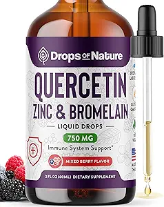 Quercetin with Bromelain & Zinc (5mg) Liquid Drops – Immune Support for Adults & Kids – Ultra-Concentrated Bioflavonoids – Immune Defense – Cellular Health – Vegan, Non-GMO, Gluten Free – 2 Fl Oz