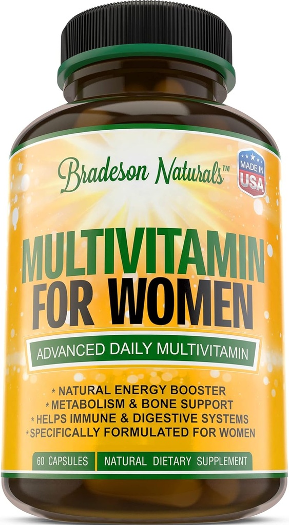Kadınlar Multivitamin Supplement. A C D E & Vitamin B Kompleksi. Immune & Kadın Desteği + Antioksi & Natural Energizers. ABD'de yapılan Gluten Free,60 Caps
