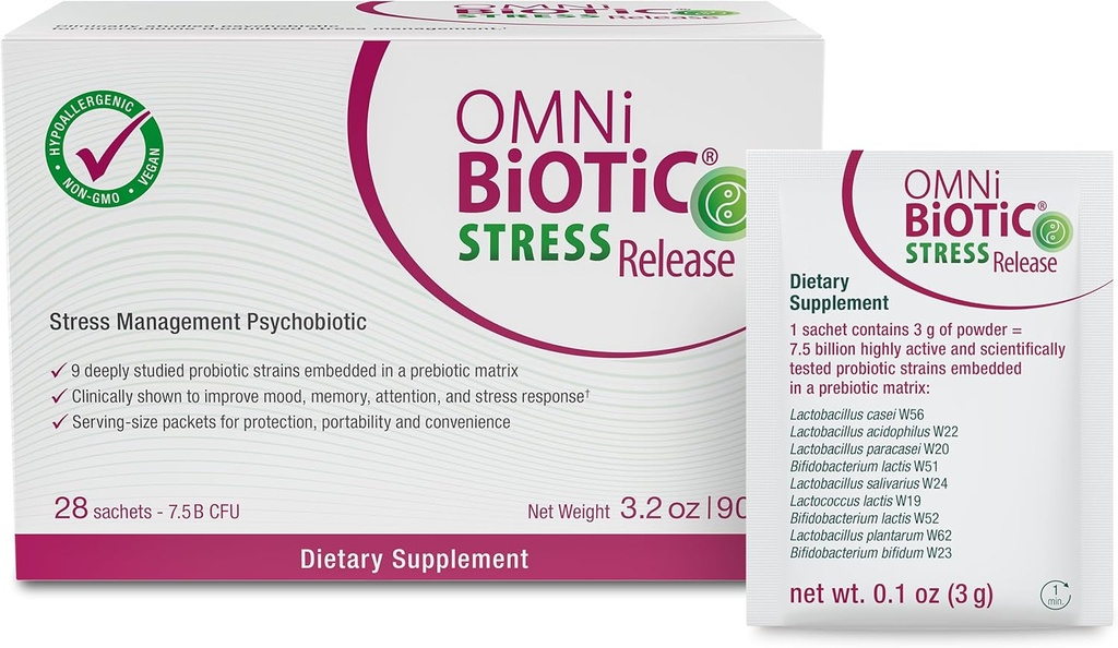 OMNi BiOTiC Stresi - Klinik olarak Stres Yönetimi ve Gut-Brain Axis Desteği için Probiyotik ve Mood Probiyotik - Vegan, Non-GMO (28 Günlük Paketler)