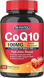 CoQ10 100mg with PQQ & Shilajit - High Absorption Coenzyme Q10 Supplement Enhances Mitochondrial, Powerful Antioxidant for Heart Health & Energy-Production, 120 Veggie Capsules