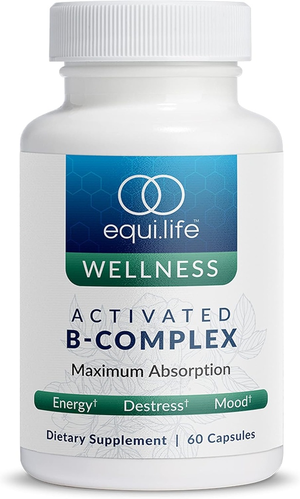 Equilife Ενεργοποιημένο B Complex, Super B Complex Συμπλήρωμα Διατροφής με Biotin, Inositol, B12 & B6, Choline & Folate για την υποστήριξη της ενέργειας & των μαλλιών, του δέρματος, της υγείας των νυχιών, χωρίς γλουτένη, Vegan, μη ΓΤΟ, 60 κάψουλες