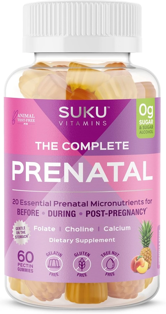 SUKU Prenatal Multivitamin Gummies – Folate,dis, Vitamin D3, B12, K2 – Sugar-Free, Vegetarian, Gluten-Free Orchid Support – Pineapple Peach Flavor – 60 Countle