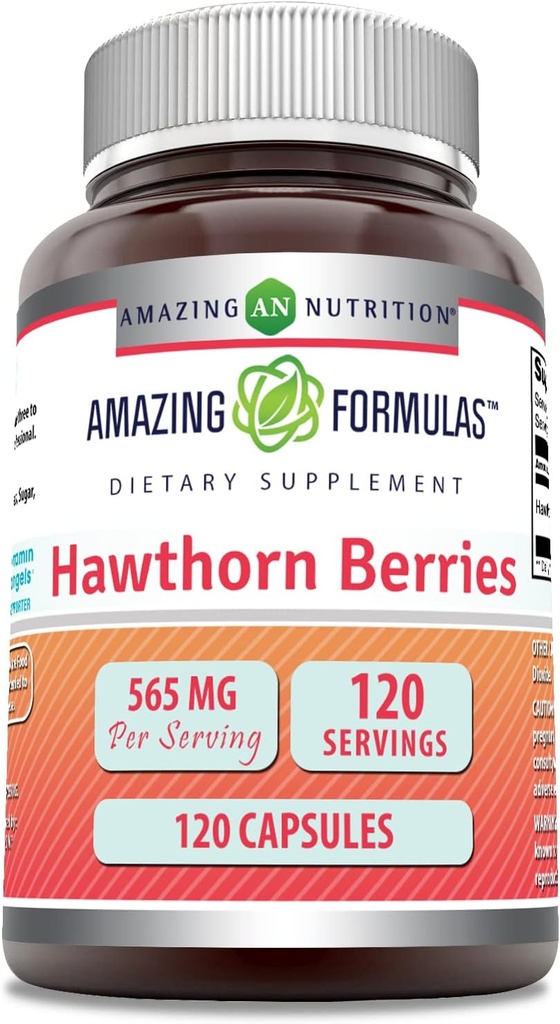 Amazing Formulas HawthornBack | 565 Mg Per | 120 Capsules | Non-GMO | Gluten Free | Made in USA