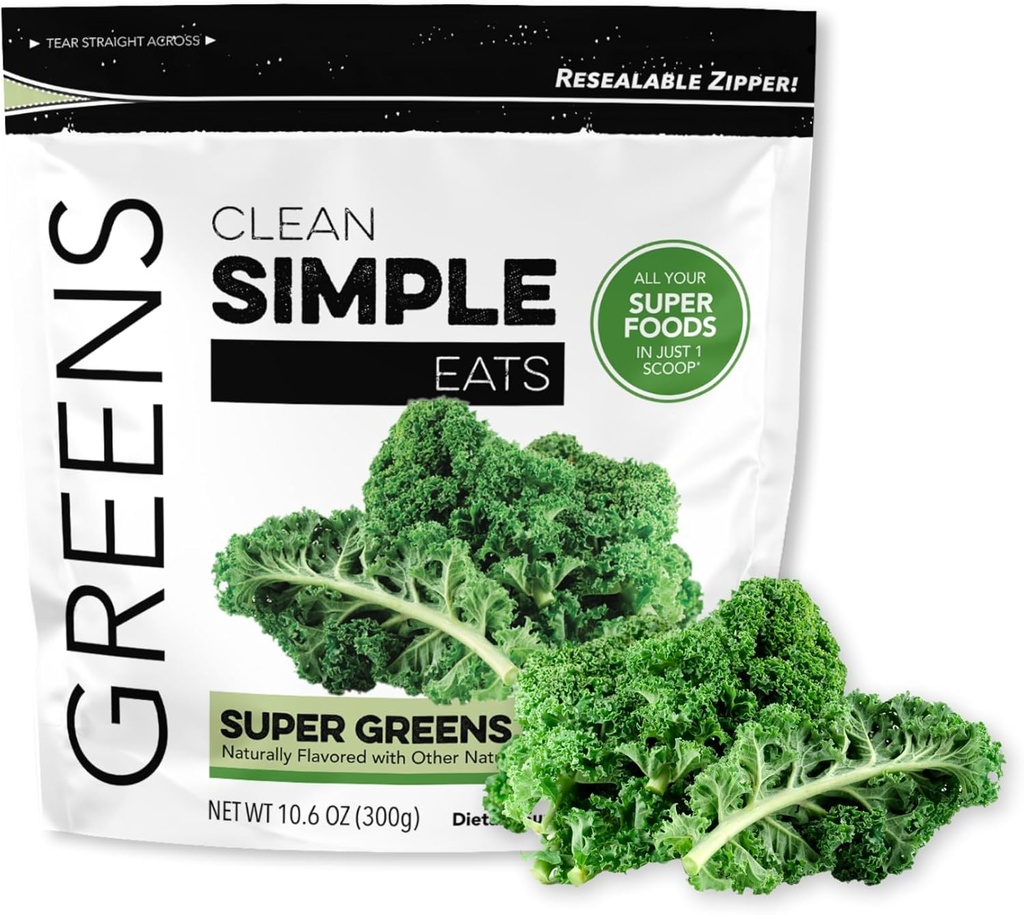 Temiz Basit Yemekler Super Greens Toz, Doğal olarak Chlorella, Spirulina, Superfoods & Prebiyotik Fiber, No Yapay Malzemeler, Gluten Free, Classic Greens Flavor, 30 Srvgs