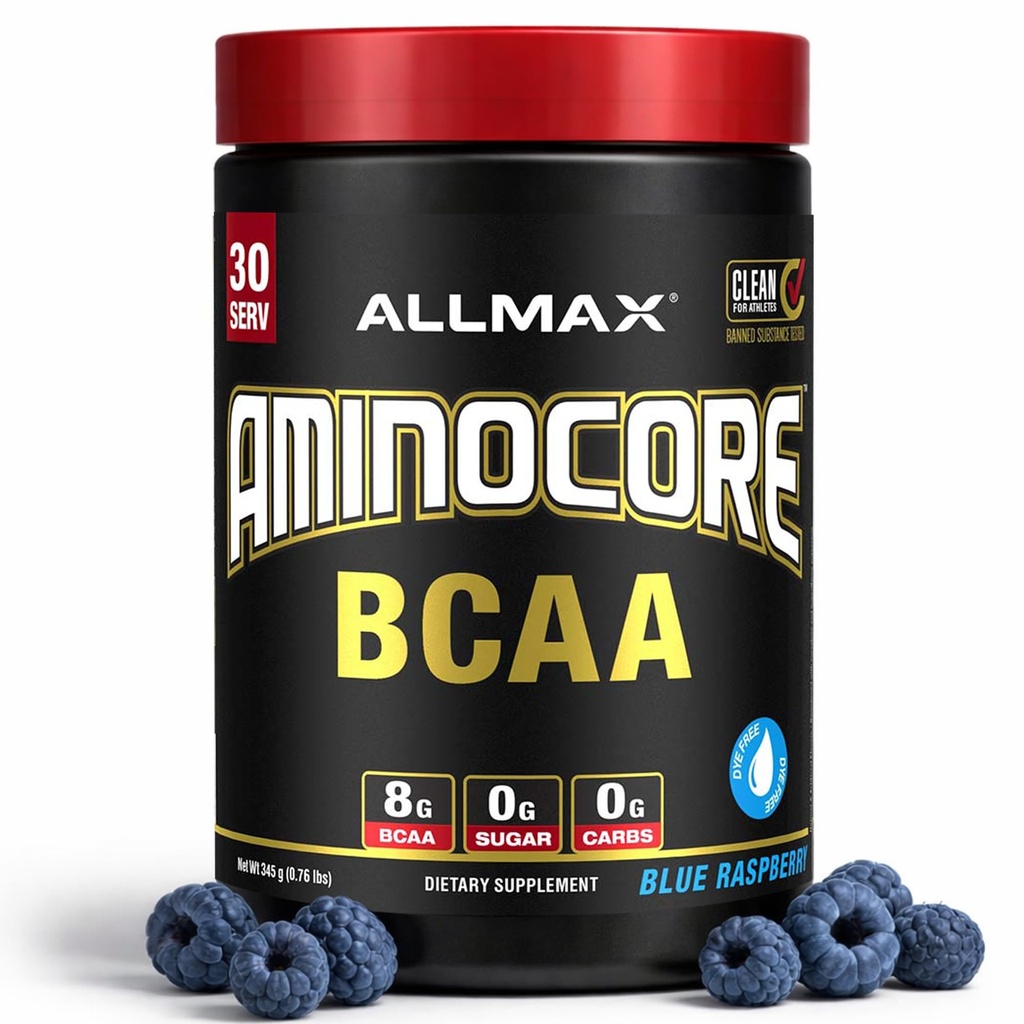 ALLMAX Beslenme AMINOCORE BCAA – 8G BCAAs –% 100 Pure Branch Zincirli Amino Asit - Gluten Free - Blue Raspberry - 315 Gram