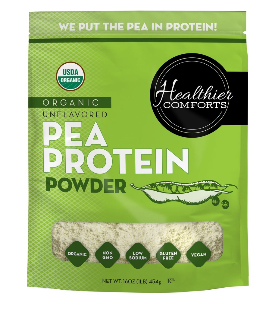 Healthier Comforts Unflavored Pea protein Toz - Low sodyum (1 lb.) | Grown ve Processed | 100% Plant Based Protein Toz | Kosher, Gluten Free, Non-GMO, Keto Friendly (16oz)