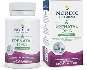 Nordic Naturals Vegan Prenatal DHA, Unflavored - 60 Soft Gels - 500 mg Plant-Based DHA - Supports Brain Development in Babies & Healthy Pregnancy - Non-GMO - 30 Servings