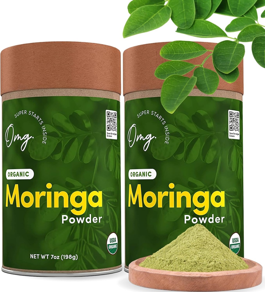 OMG! Superfoods Pure and Organic Moringa Powder - USDA Certified Moringa Oleifera, Great Source of Calcium, Iron, Vitamins A & E - 7 Oz (2 Pack)