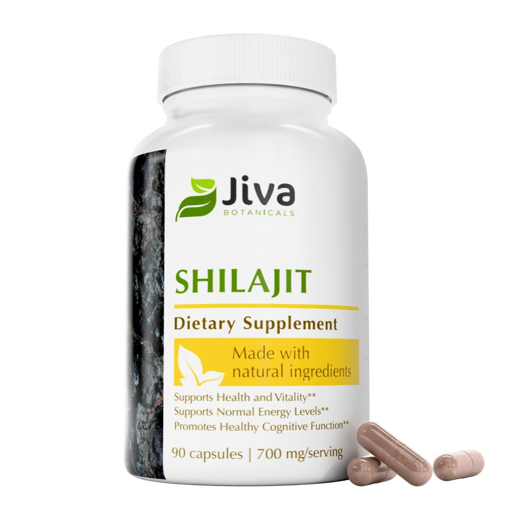 Jiva Botanicals Shilajit Κάψουλες 700 mg – Shilajit Extract με Fulvic Acid – Shilajit Συμπλήρωμα για άνδρες και γυναίκες – 90 Vegan Κάψουλες για την καθημερινή ευεξία - 90 Count (Pack of 1)