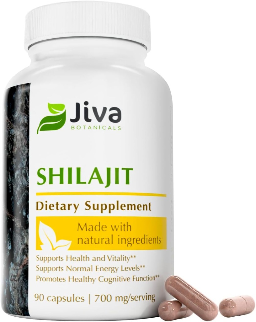 Jiva Botaniks Shilajit Capsules 700 mg - Fulvic Acid ile Shilajit Ekstraksiyon - Erkekler ve Kadınlar için Shilajit Supplement - 90 Vegan Capsules for Daily Wellness - 90 Count (Pack of 1)