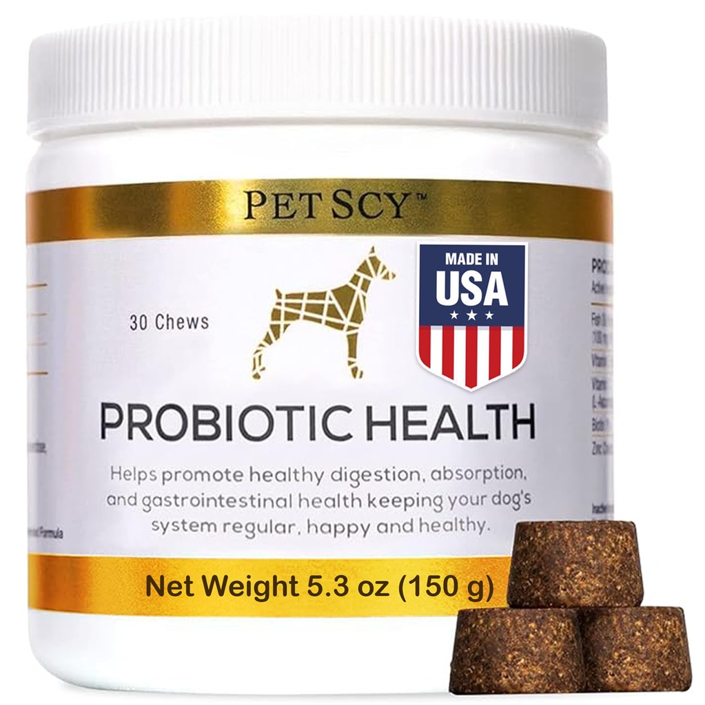 PetScy - Probiotic Chews for Dogs, Probiotic for Dogs of All Ages, Sizes & Breeds with Prebiotic Fiber and Pure Omega-3 
