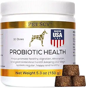 PetScy - Probiotic Chews for Dogs, Probiotic for Dogs of All Ages, Sizes & Breeds with Prebiotic Fiber and Pure Omega-3 | Improves Skin, Coat, and Gut Health, 30 Chews