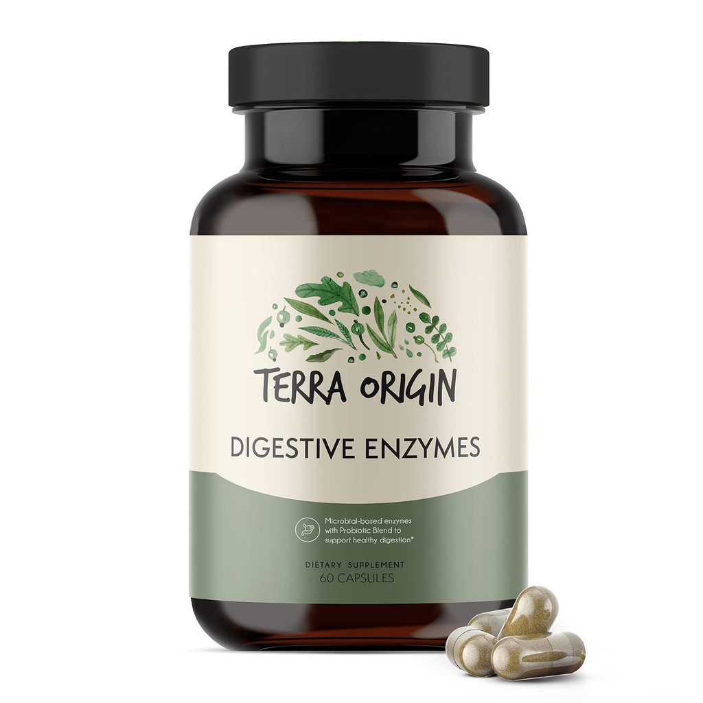 TERRA ORIGIN Digestive Enzymes with Probiyotiks & Prebiyotiks | 60 Capsules | Supports Digestive Gut Health | Non GMO, Gluten Free, Vegan | for Women and Men