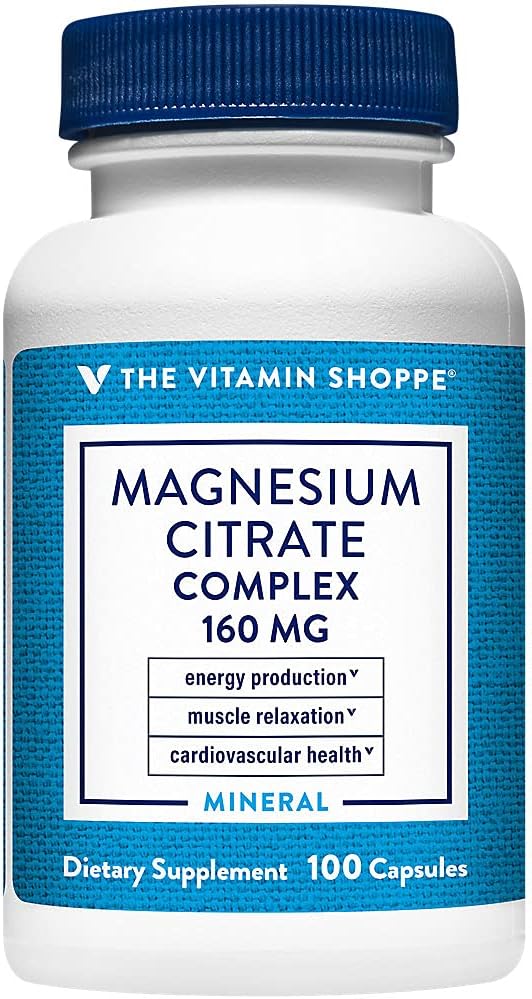 The Vitamin Shoppe Magnesium Citrate Complex 160MG, Mineral Supplement που υποστηρίζει οστά, δόντια & την παραγωγή ενέργειας (100 κάψουλες)