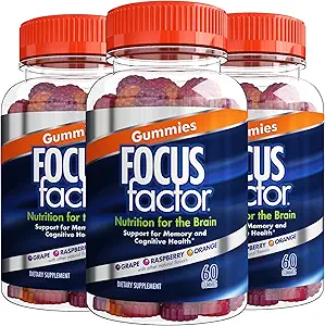 Focus Factor Nootropic Gummies - συμπλήρωμα μνήμης για τον εγκέφαλο, Phosphatidylserine, Bacopa, Huperzine A - 60 Count (3 Pack)