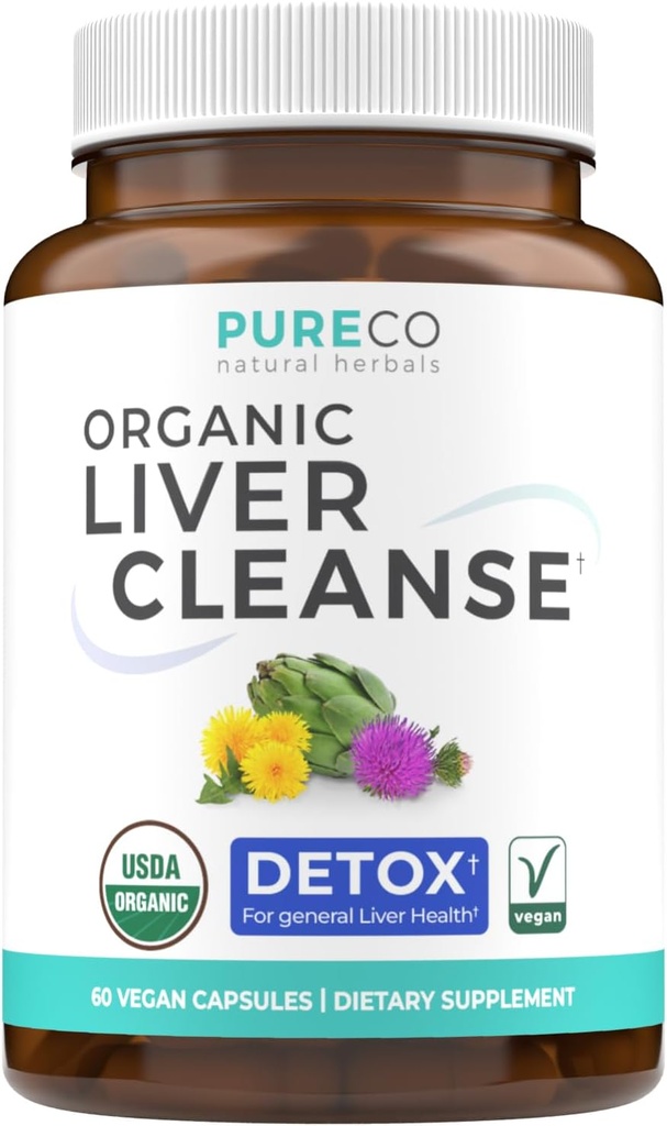 Organik Liver Cleanse Detox & Tamir (Vegan, Non-GMO) Süt Butle Ekstraksiyonu (% 80 Silymarin), Dandelion Root, Artichoke Leaf, Sarı Dock - Liver Health Support Supplement - 60 Capsules (No Pills)