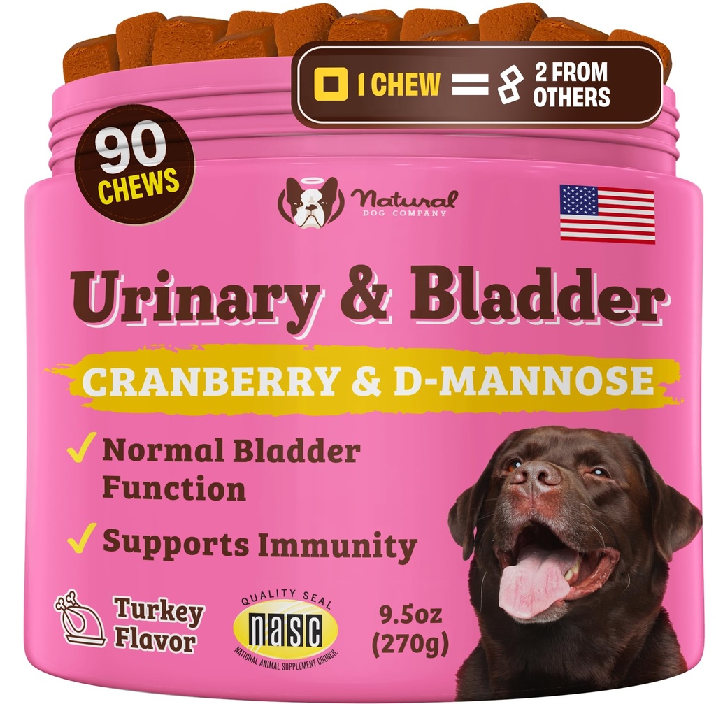 Natural Dog Company Urinary & Bladder Supplement for Dogs – Cranberry & D-Mannose, Marshmallow Root & Astragalus Soft Chews, Supports Urinary Tract Health, Bladder Function & Normal Urine Flow, 90 Ct