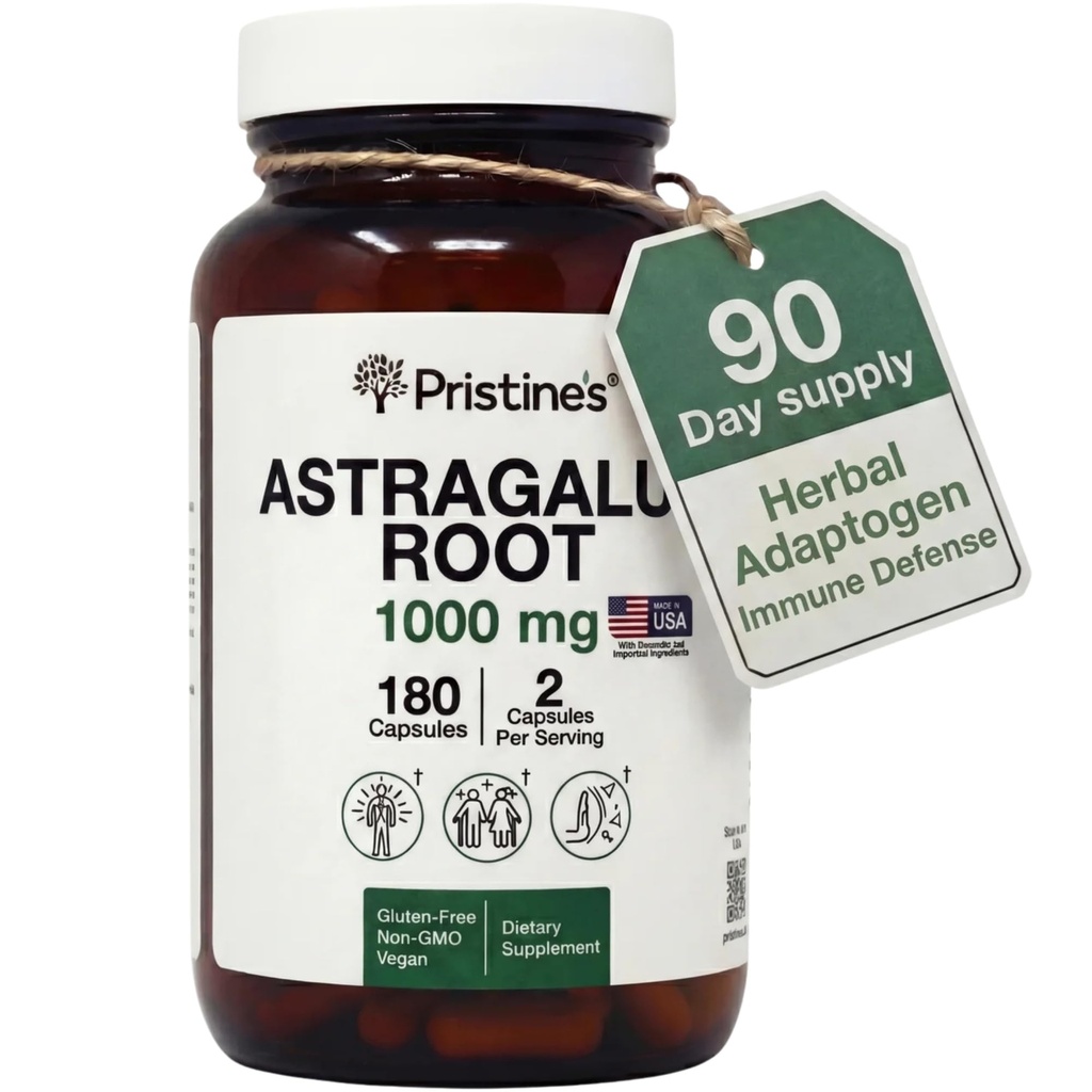 PRISTINE'S Astragalus συμπλήρωμα υποστήριξης του ανοσοποιητικού - 1000mg 90 Ημέρα προσφοράς βοτανικού προσαρμογόνου - Υγιεινή γήρανση, καρδιά & πνεύμονα υγεία