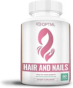 OPTML Hair and Nail Vitamins for Hair Growth and Thickness, Biotin-Infused Hair Pills, Hair Vitamins for Faster Hair Growth and Healthy Nails, for Women and Men, 60 Capsules