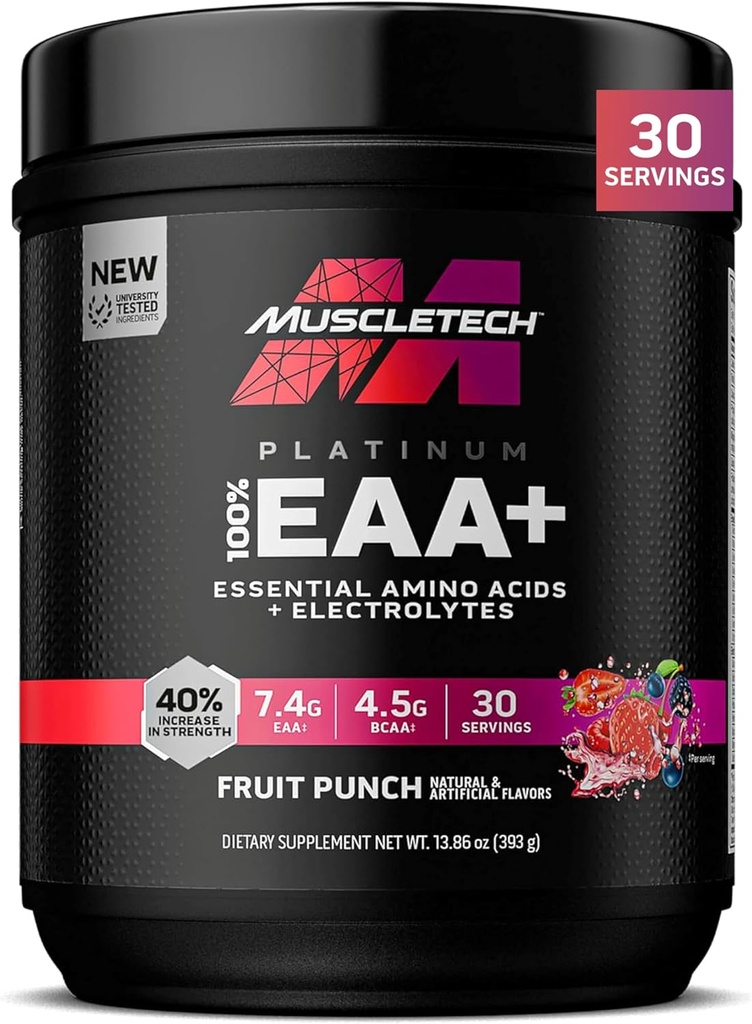 KasTech Platinum Essential Amino Asits Supplement with Electrolytes, Fruit Punch - Pre-Workout Toz for Energy, Muscle growth & Strength Builder - EAA Complex for Men & Women - 30 Hizmet