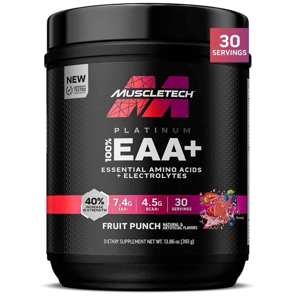 KasTech Platinum Essential Amino Asits Supplement with Electrolytes, Fruit Punch - Pre-Workout Toz for Energy, Muscle growth & Strength Builder - EAA Complex for Men & Women - 30 Hizmet