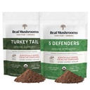 Gerçek Mushrooms Türkiye Tail (45g) ve 5 Defender (45g) Mushroom Extract Toz Sche - Immune Strength - Vegan, Non-GMO Immunity Supplement