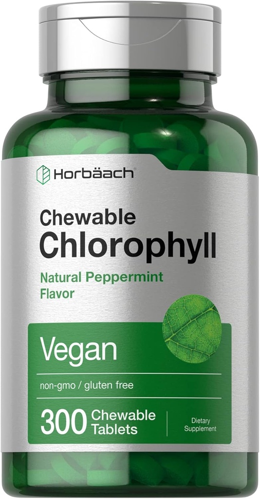 Horbäach Chlorophyll Pills | 300 Chewable Tabletler | Natural Peppermint Flavor | Vegan, Non-GMO & Gluten Free Supplement Supplement Supplement