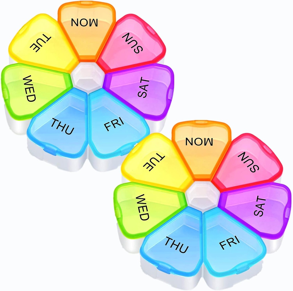 Large Weekly Pill Organizer, OAAO XL 7 Day Portable Pill Box Case for Vitamin, Cod Liver Oil, Pills, Supplements, Flower Medicine Organizer-Arthritis Friendly (2 Pack)