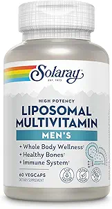 SOLARAY Liposomal Multivitamin for Men, Geliştirilmiş Abvitamin Immune, Energy & Bone Support, Mens Daily Multi Vitamin, BCAA's, Vitamin D3, C, B12, çinko, Vegan, Soy Free, 30 Hizmet, 60 VegCaps