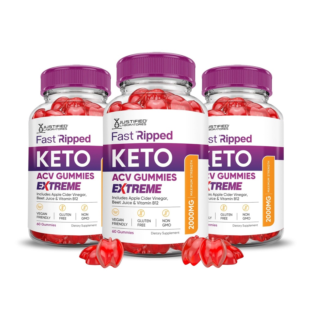 Justified Laboratories (3 Pack Fast Ripped DW ACV Gummies Extreme 2000MG Fast Ripped Keto Gummies Apple Cider Vinegar Formulated with Pomegranate Beet Juice B12 Vegan Non GMO 180 Gummys