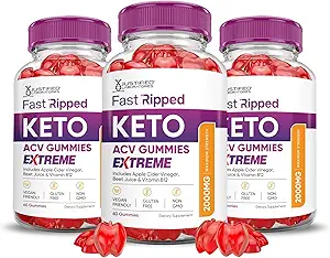 Justified Laboratories (3 Pack Fast Ripped Keto ACV Gummies Extreme 2000MG Fast Ripped Keto Gummies Apple Cider Vinegar Formed with Pomegranate Beet Buice Powder B12 Vegan Non GMO 180 Gummys