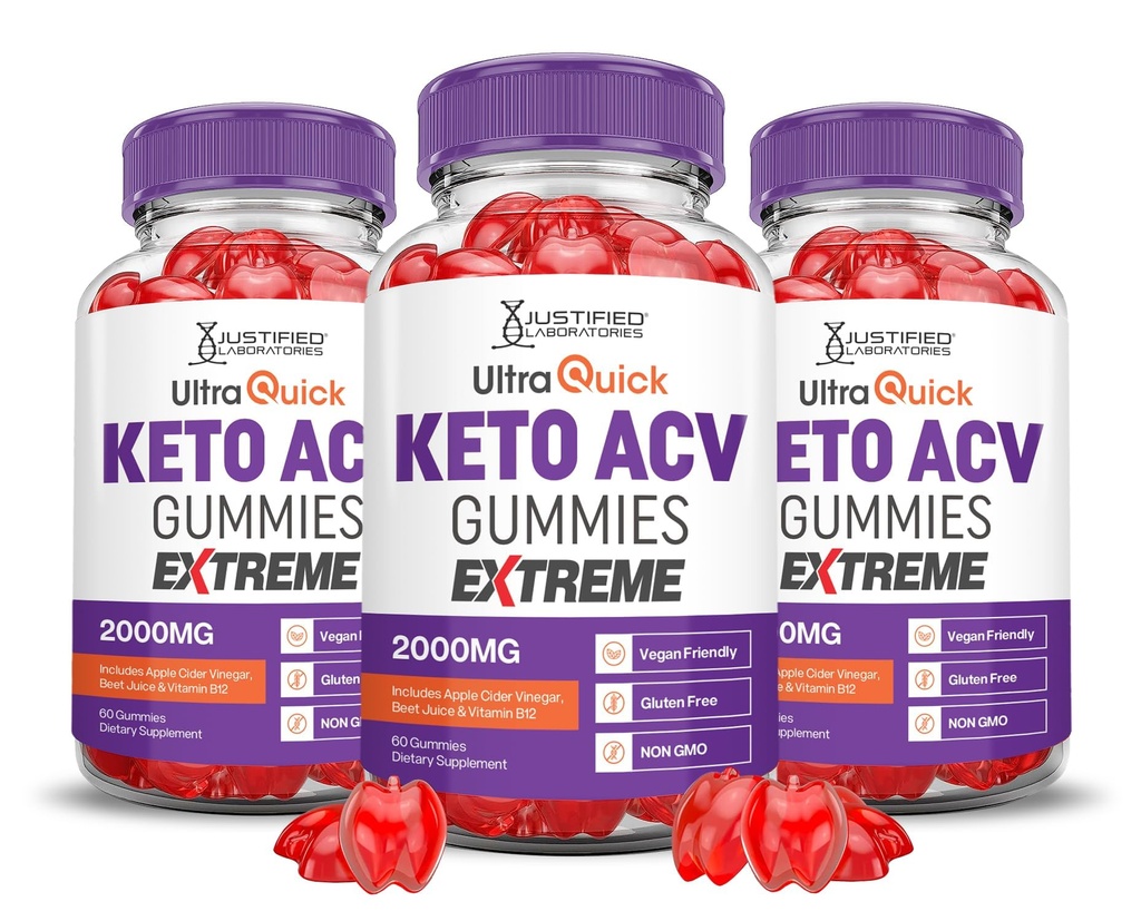 Justified Laboratories (3 Pack Ultra Quick Keto ACV Gummies Extreme 2000MG Ultraquick Chem Gummies Apple Cider Vinegar Formulated with Pomegranate Beet Juice B12 Vegan Non GMO 180 Gummys