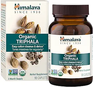 Himalaya Organic Triphala, 90 Day Supply - Digestive Health Supplement for Colon Cleanse & Occasional Bloating and Constipation Relief - USDA Organic, Vegan, Non-GMO, Gluten Free, 688 mg, 90 Caplets