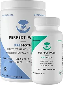 PERFECT PASS Prebiyotiks and Probiyotiks for Digestive Health, Capsule and Toz Supplement Sche for Yetişkinler, Natural Bacillus Strains with PHGGG for Gut and Digestive Wellness