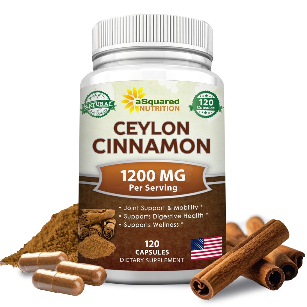 Natural Ceylon Cinnamon 1200mg Per Serving - 120 Capsules, True Cinnamon from Sri Lanka, Extract Supplement Pills Promotes Heart Health