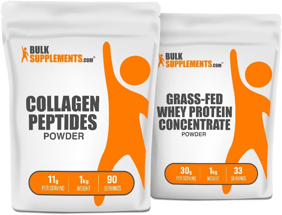 BulkSupplements Collagen Peptides 1 kg + Grass Fed Whey Protein 1kg Sche
