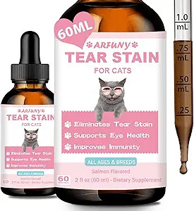 Tear Stain Supplement for Cat - Αποτρέπουν και εξαλείφουν τις γάτες Tear Stains - Eye Health, Immune System Support - with Cranberry, Marshmallow, Vitamins - Salmon Flavor, 60ML