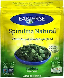 Earthrise Spirulina, Pure Californian Spirulina 500 mg, Vegan, Χωρίς γλουτένη, Keto Friendly, μη ΓΤΟ Super Food high in Vitamins & Minerals, 2LB Tablets (300 Serving)